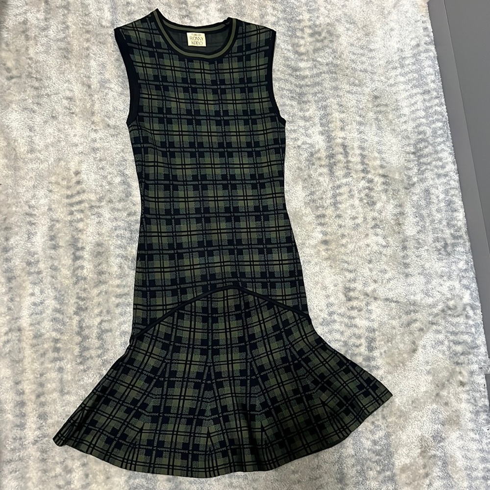 Torn by Ronny kobo plaid green black mini ruffle dress size s/p